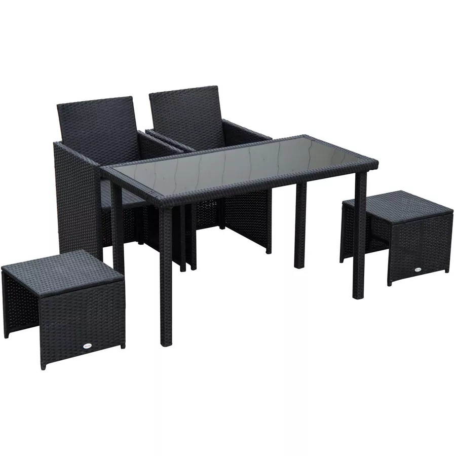 Outsunny Sitzgruppe aus Polyrattan geflecht schwarz, cremeweiß