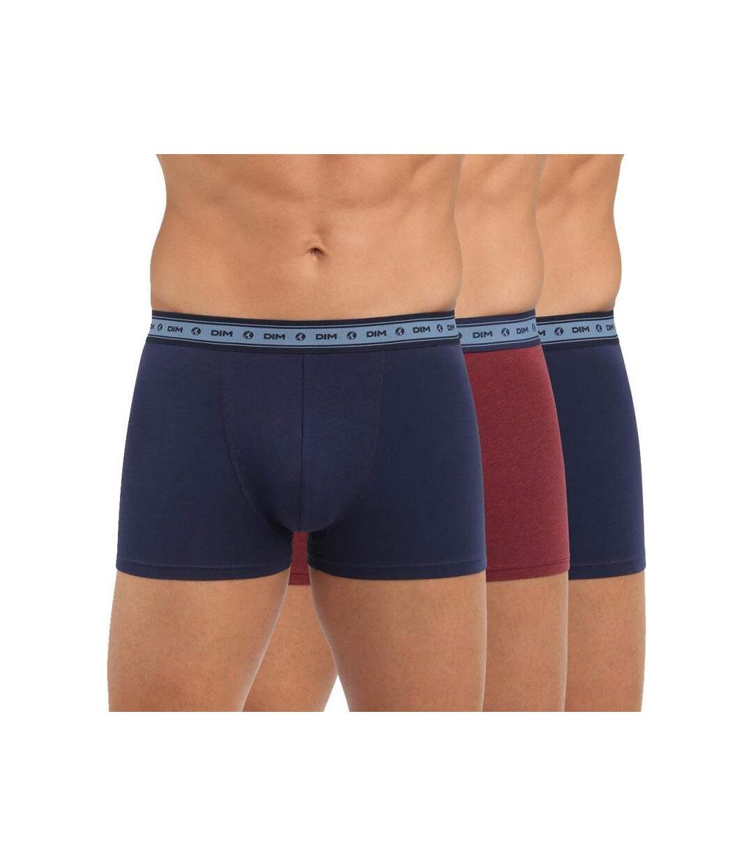 DIM Lot de 3 Boxers Homme Coton BIO Bleu Rouge Bleu