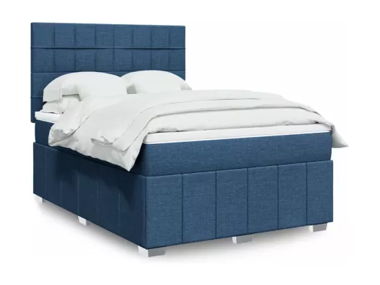 Sommier tapissier avec matelas Bleu 160x200 cm Tissu