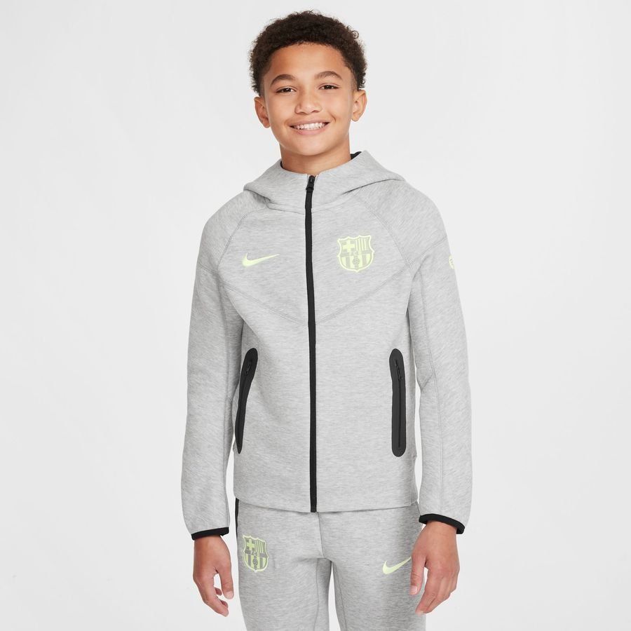 FC Barcelone Sweat à Capuche NSW Tech Fleece FZ - Gris/Jaune Fluo Enfant