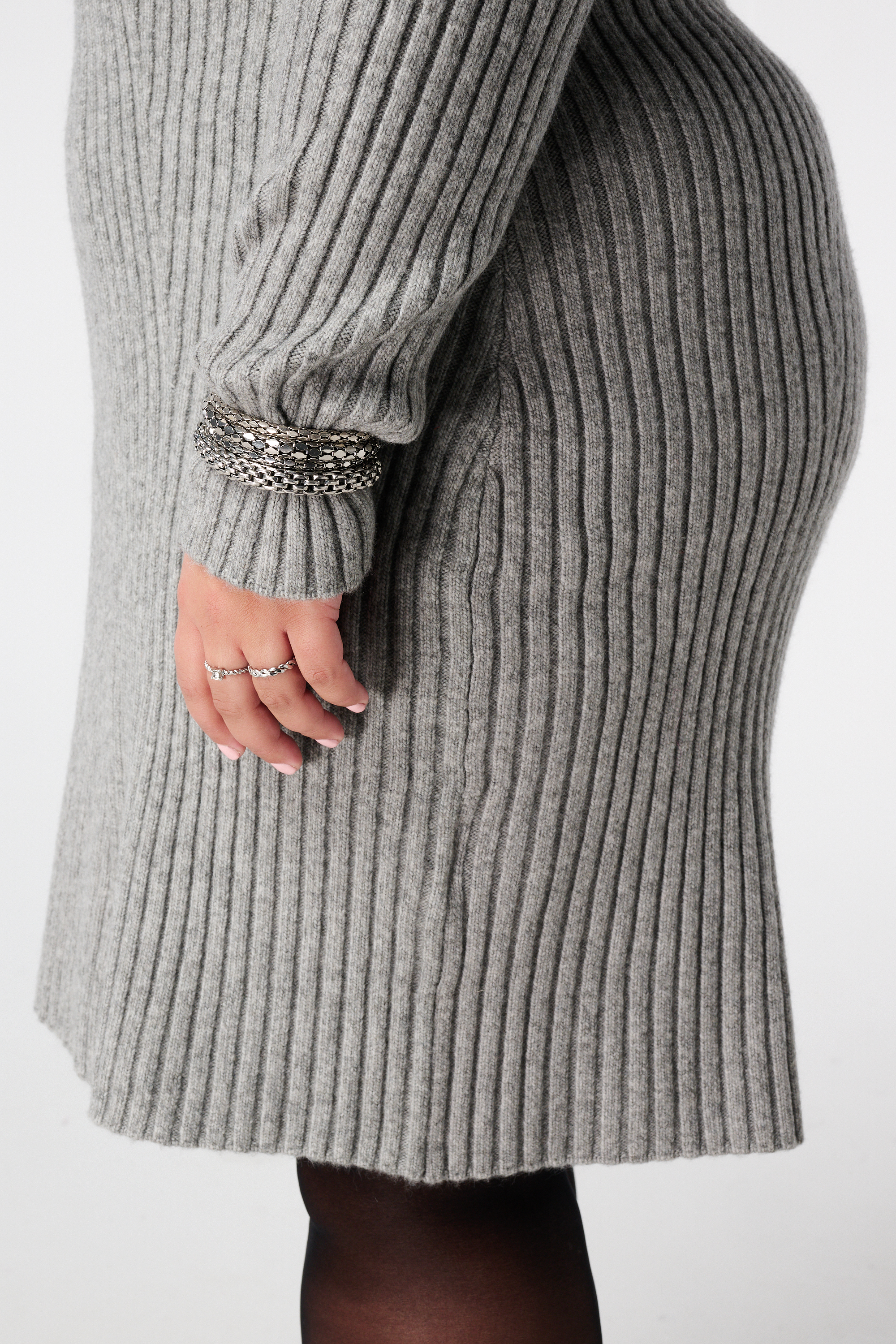 Gebreide fit & flare jurk Grijs