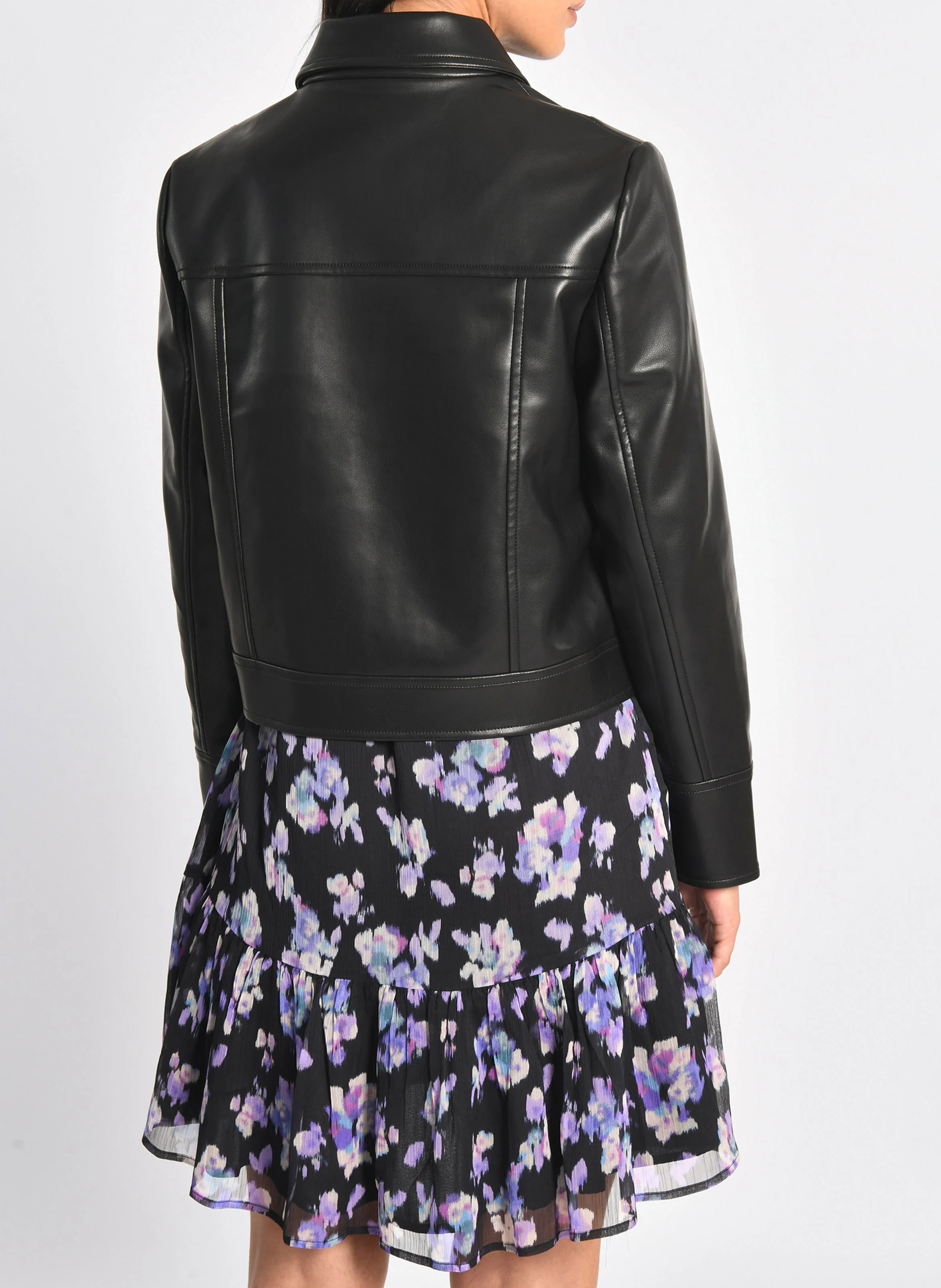 KENDALL - Veste col classique droite effet cuir | Noir