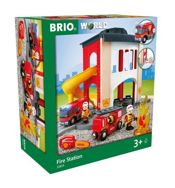 Holz-Spielzeug GROßE FEUERWEHR-STATION 12-teilig in bunt