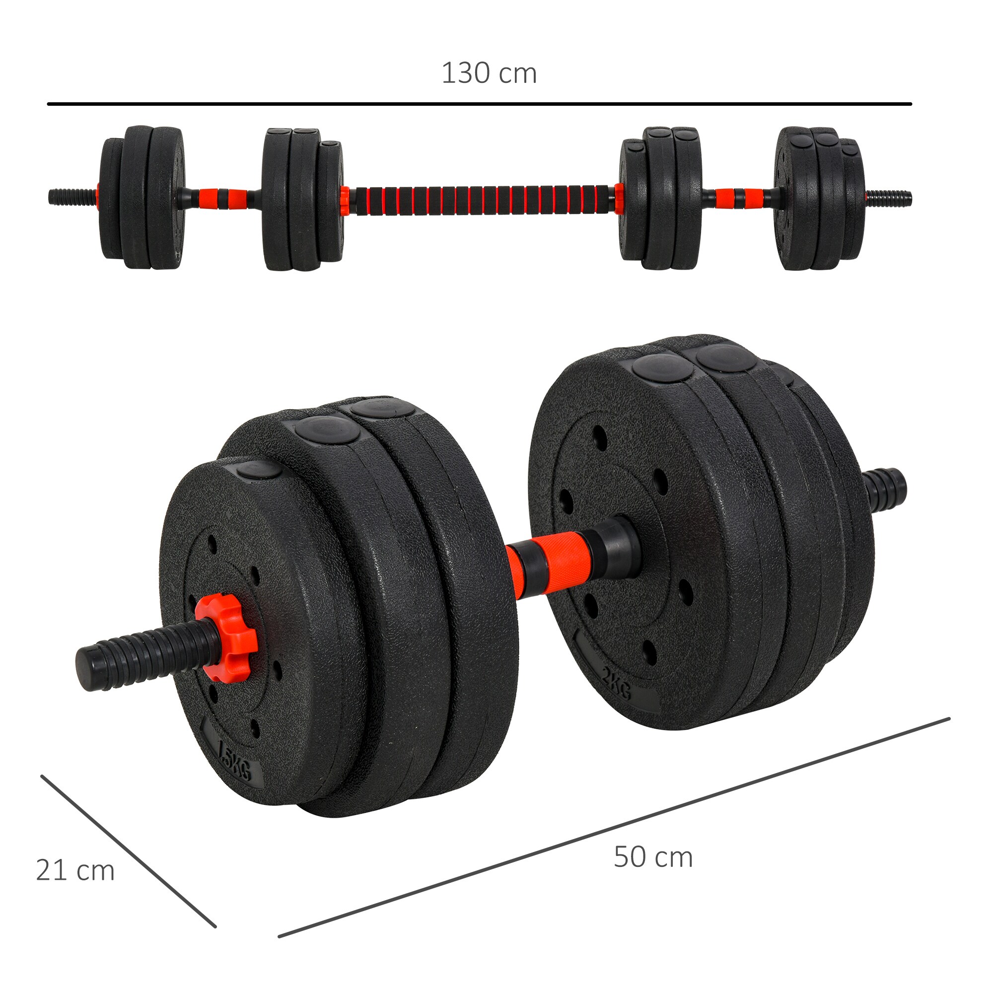 HOMCOM Hantel sowohl als Kurz als auch als Langhantel verwendbar schwarz Ø21x50 cm