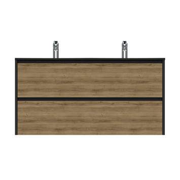 Tiger Reverse Meubelset 120 cm met 2 lades Chalet eik / Mat zwart inclusief Oval wastafel dubbel Mat zwart