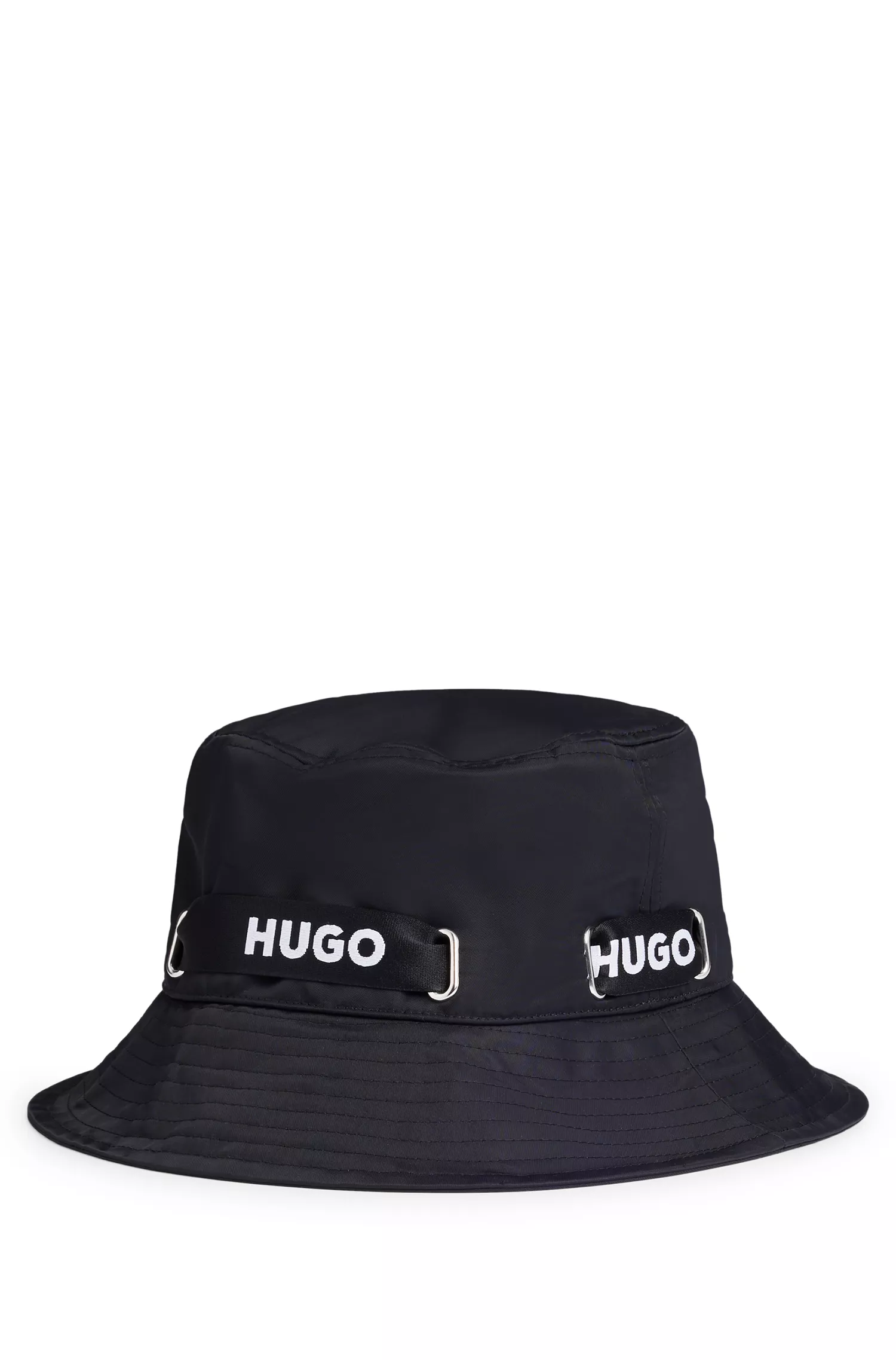 Chapéu bucket HUGO com fita vermelha da marca em nylon impermeável.