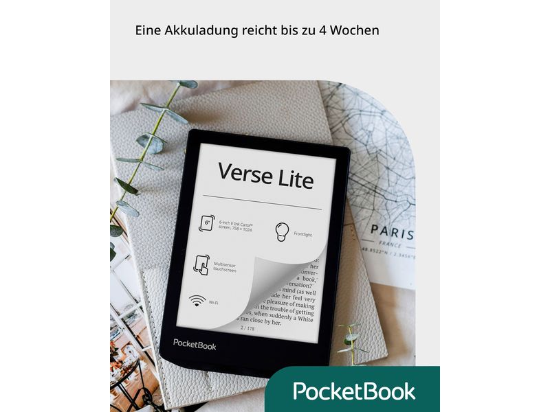 PocketBook E-Book Reader Verse Lite Midnight Grey 6 Zoll E-Book Reader mit 8 GB Speicher und E-Ink Carta Bildschirmtechnologie