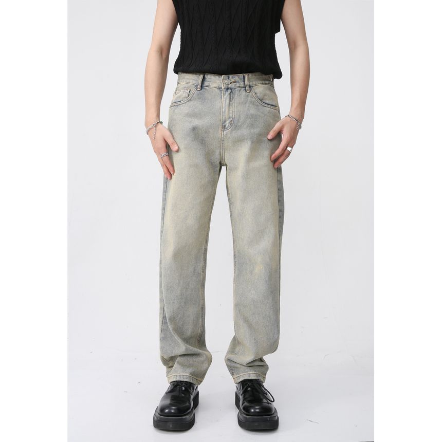 FAERIS - Hoge taille gewassen rechte jeans