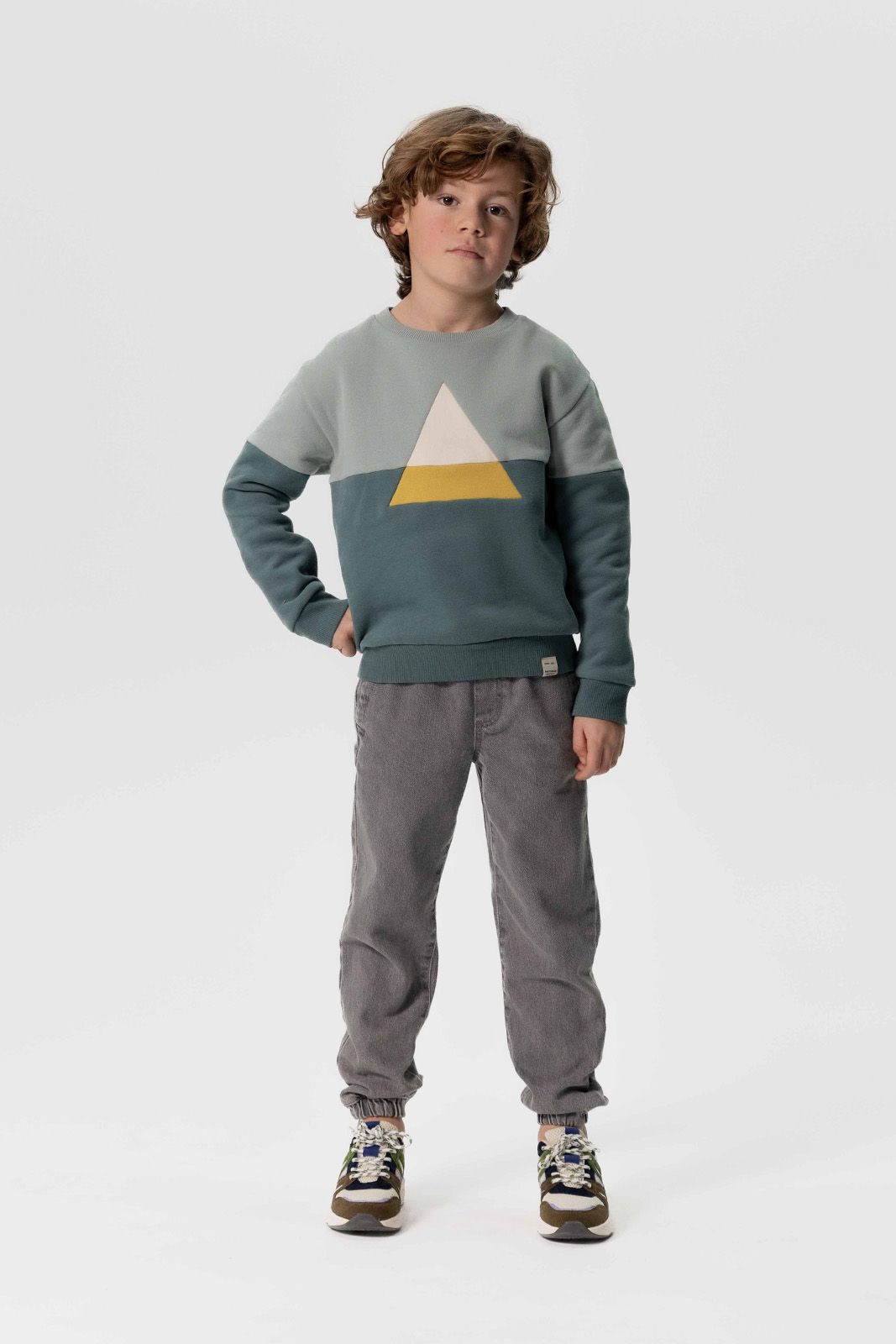 Grijze denim pull on broek met aantrekkoorden