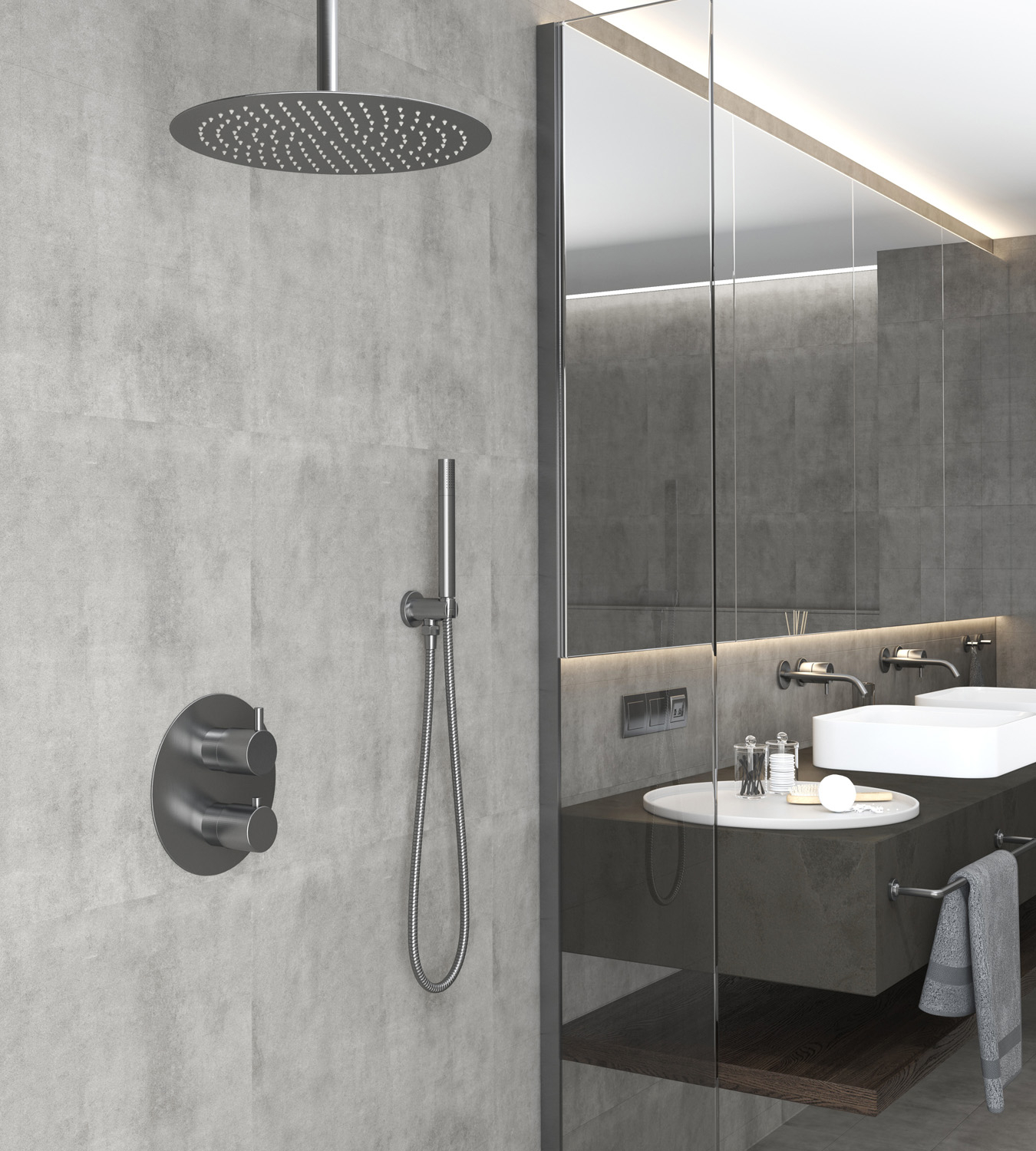 Saniclear Iron inbouw regendouche rond met 30cm hoofddouche en plafondarm verouderd ijzer - gunmetal