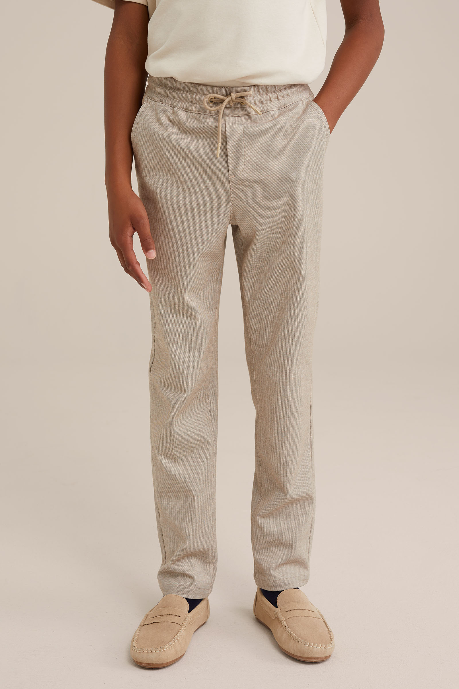 Jongens regular fit gemêleerde pantalon WE Fashion Beige