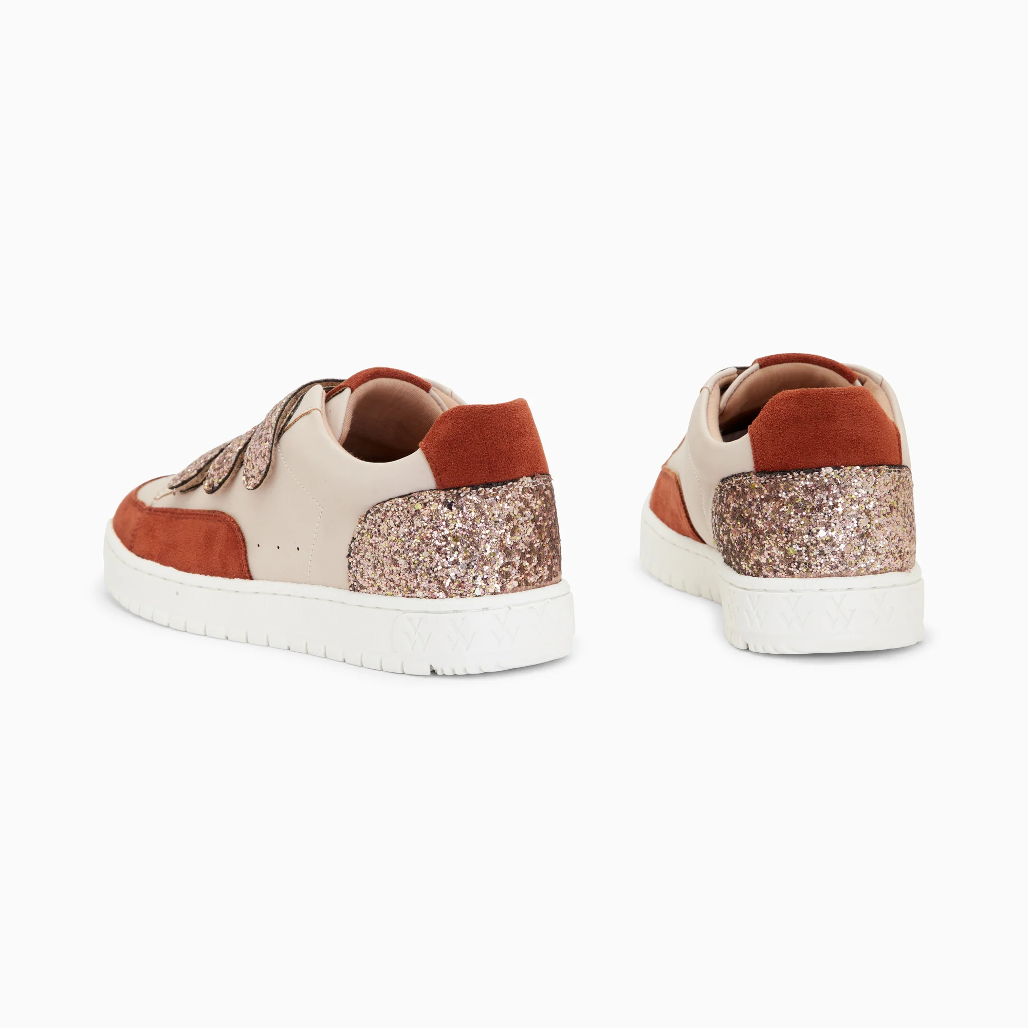 Sneakers-Baskets Paloma nude et marron à scratchs glitter