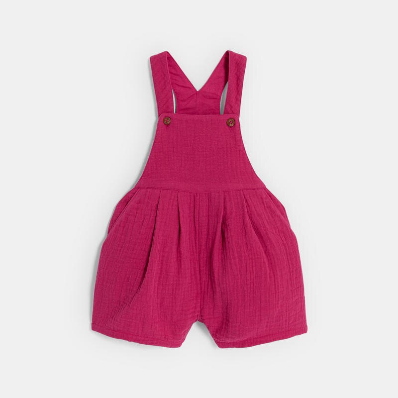 Salopette courte gaze de coton rose bébé fille Rose