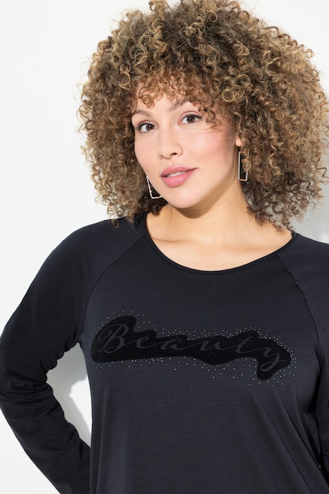 Shirt, Flockdruck, A-Linie, Rundhals, Langarm, offenkantig