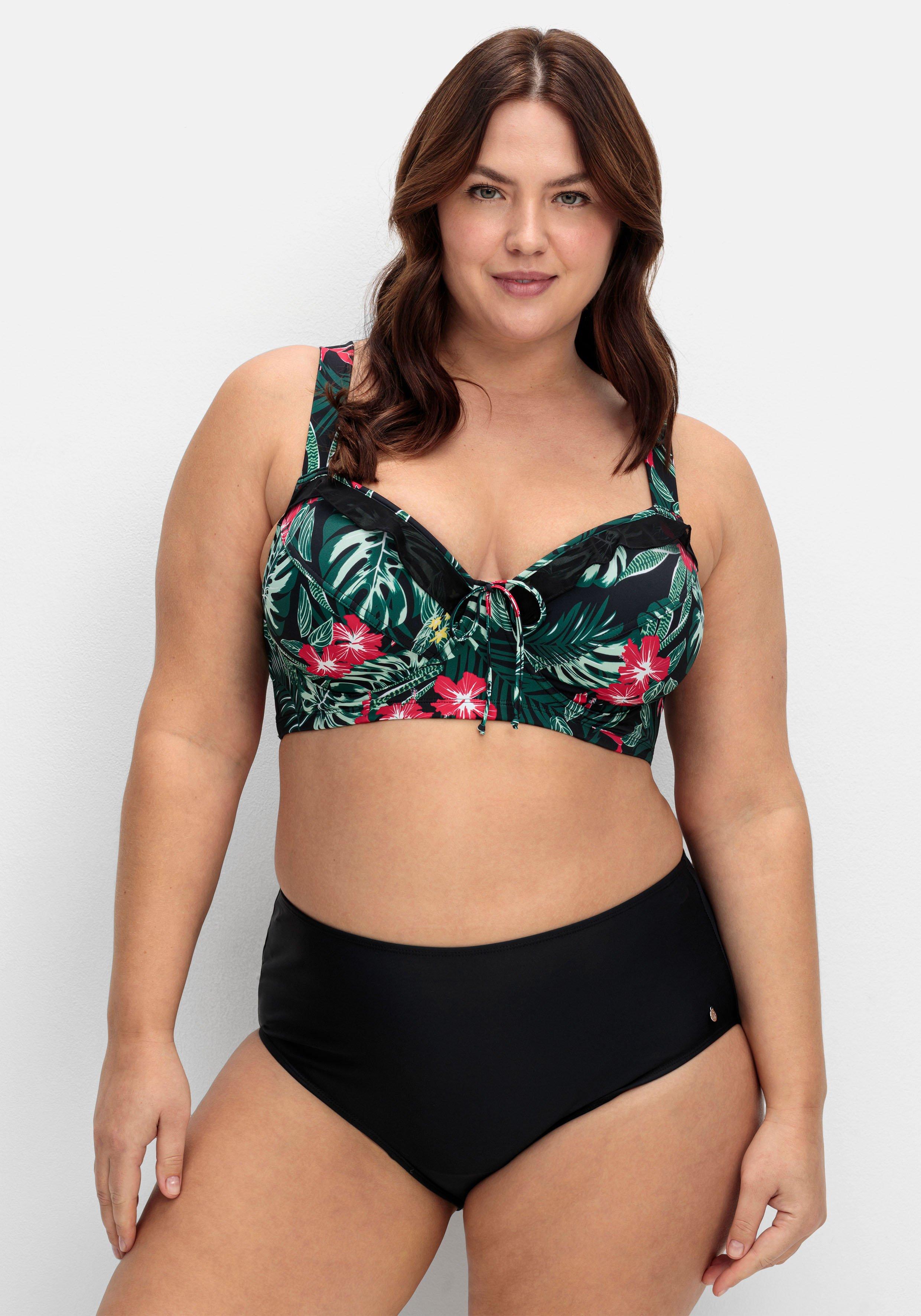 Bikini-Oberteil mit Volants und Tropical Print
