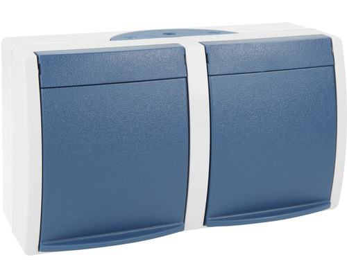 Busch-Jaeger 20/2 EBW-53 Dubbele opbouwdoos voor vochtige ruimtes, IP44, horizontaal, lichtgrijs/blauwgroen, oceaan