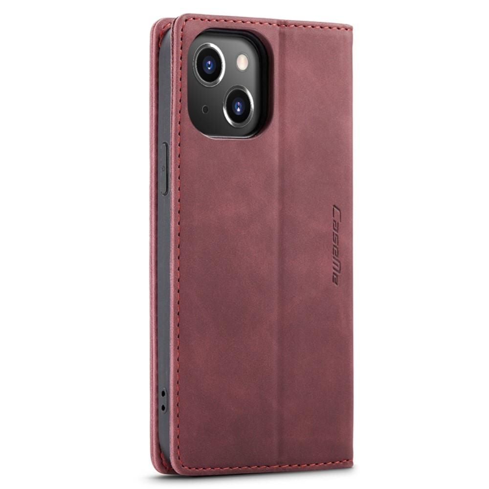 iPhone 14 Leder Tasche Flip Wallet Etui mit Kartenfächern - Dunkelrot
