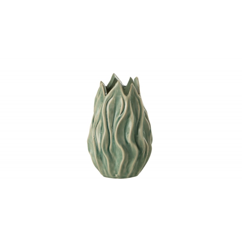 Vase ondulé en céramique vert 10x10x15 cm