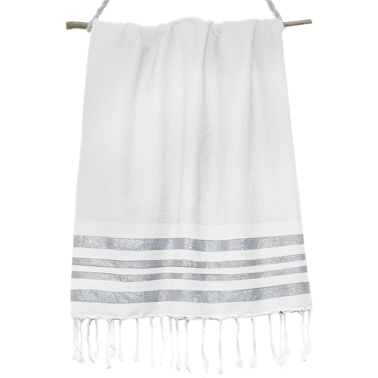 Febronie Fouta Nid d'Abeille Lurex Hamptons blanc/argenté - 100x200 cm