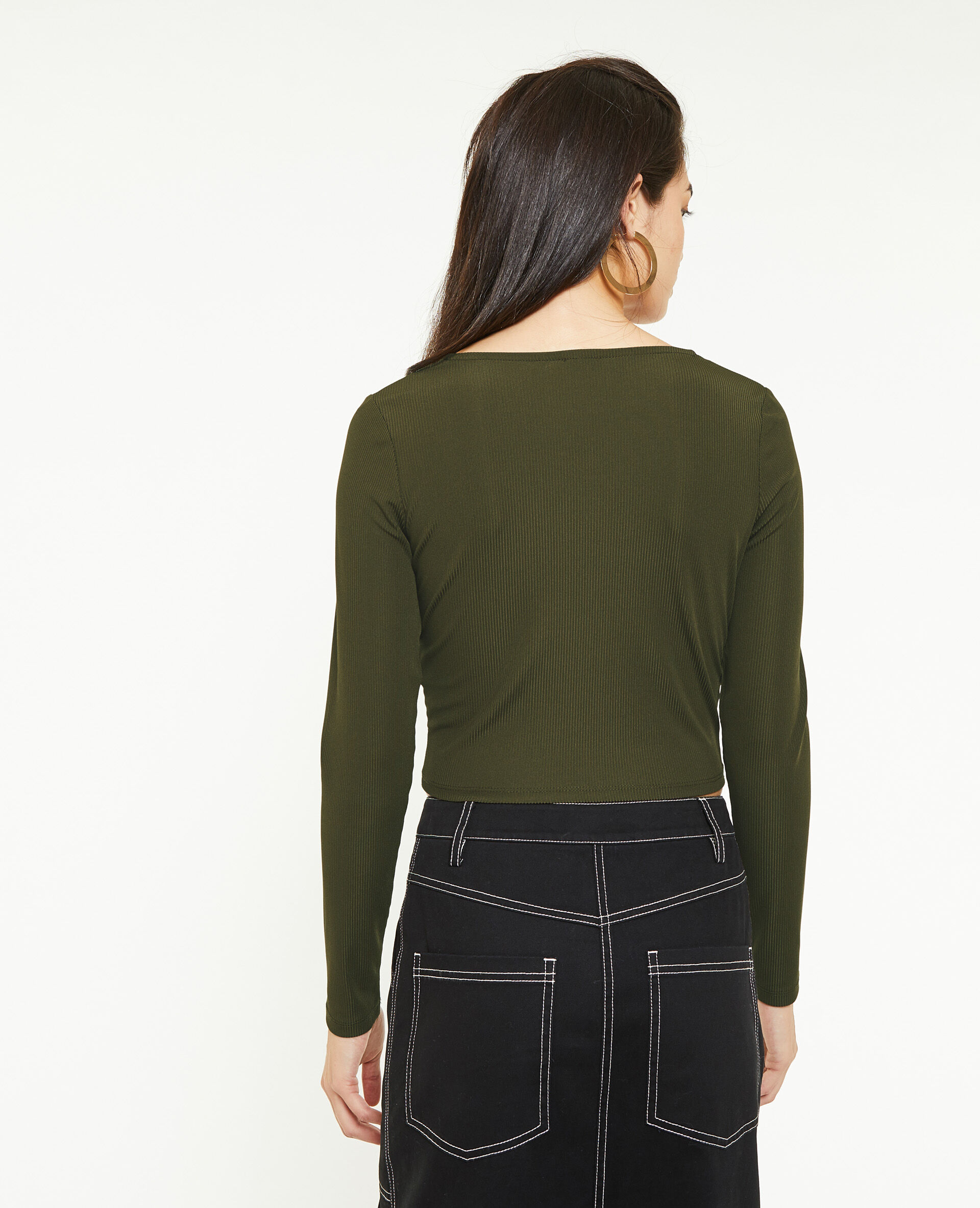 Top encolure carrée effet corset - Vert kaki