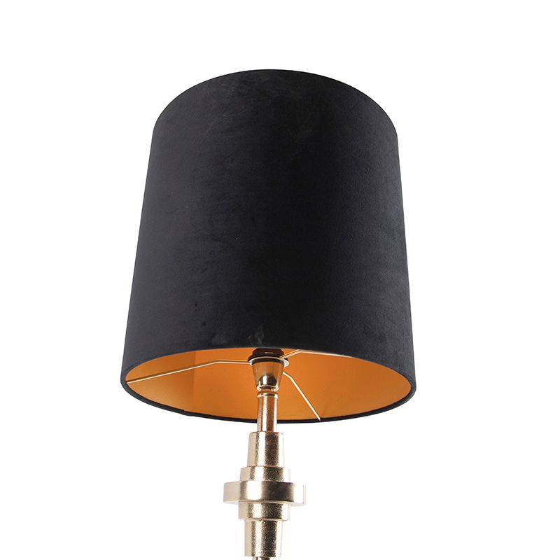 Art deco tafellamp goud met velours zwarte kap  40 cm - Diverso
