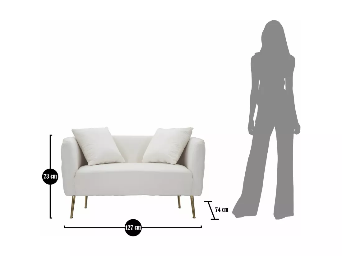 Canapé en tissu beige avec jambes dorées cm 127x74x71