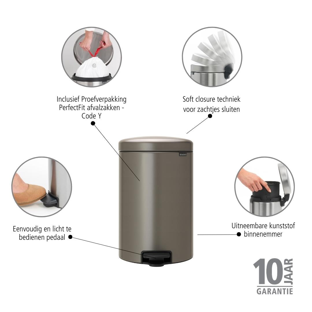 Brabantia NewIcon Pedaalemmer 20 L - Platinum