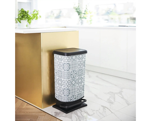 Rotho PASO 40L kunststof pedaalemmer, tegels, wit