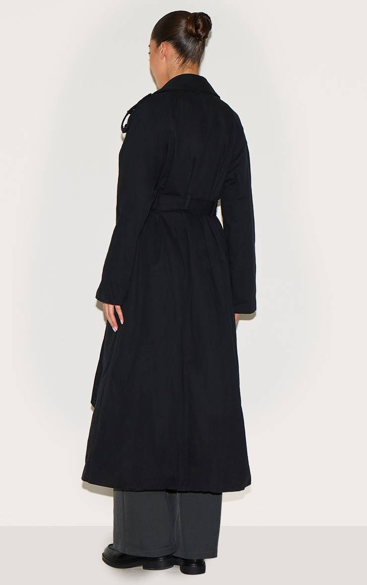 Noir Trench-coat Ceinturé À Double Boutonnage