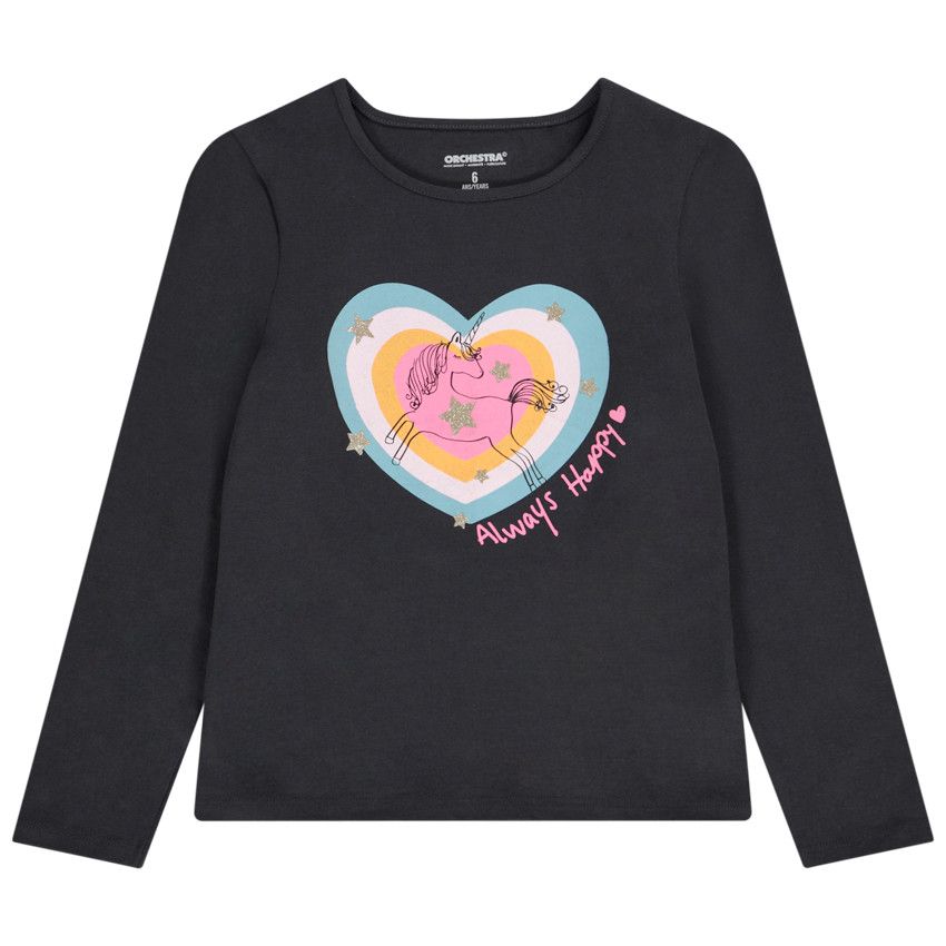 T-shirt manches longues glitter print fantaisie pour fille - Gris foncé