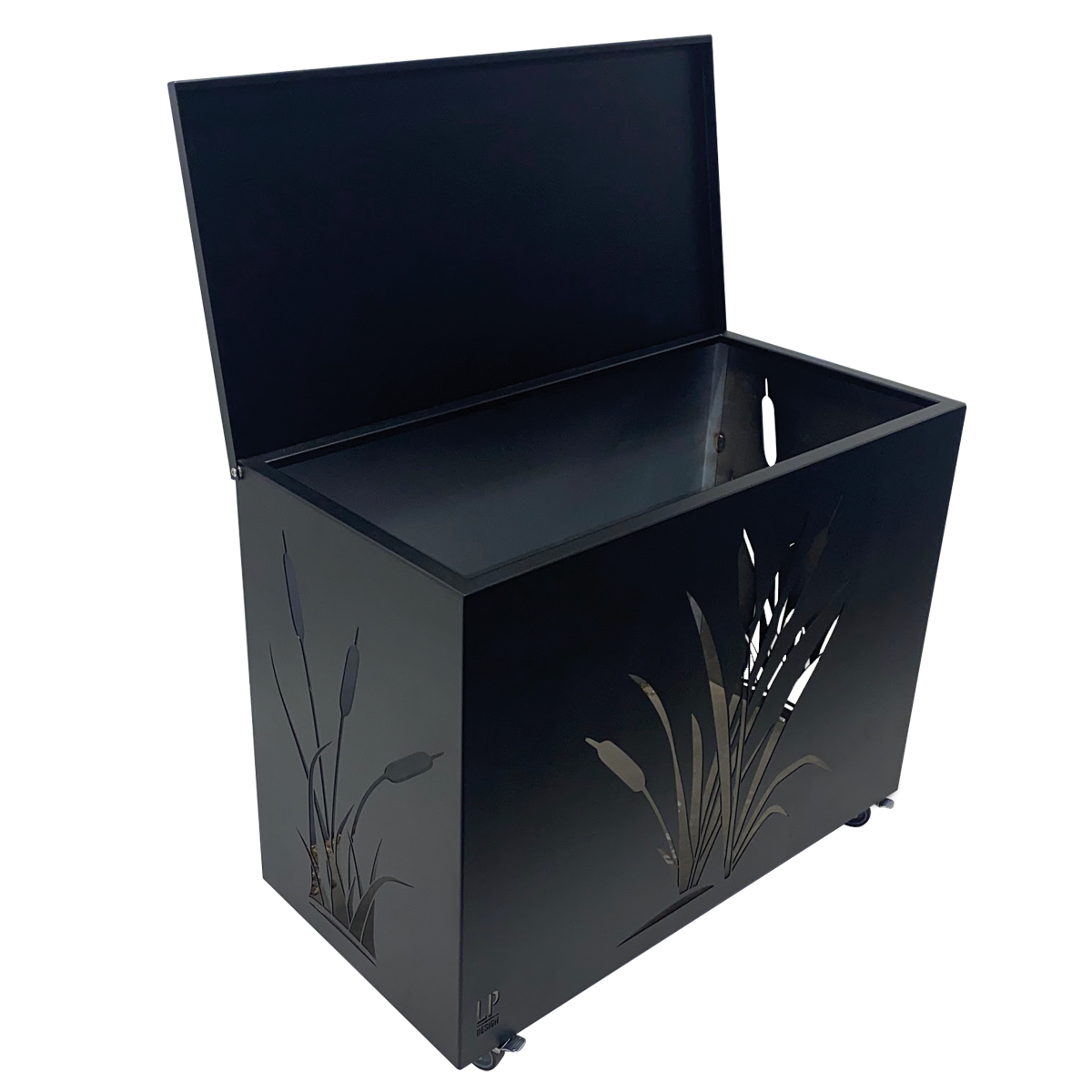 Coffre à bûches sur roulettes acier peint noir h 64cm
