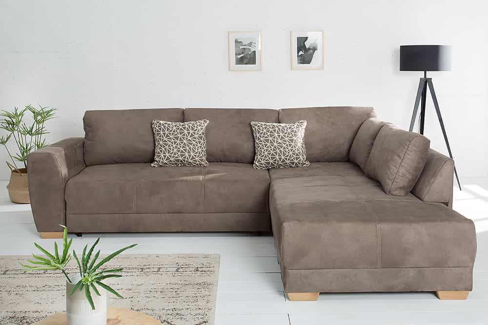 Modernes Ecksofa NORWAY 250cm taupe Microfaser Schlafsofa mit Bettkasten Federkern