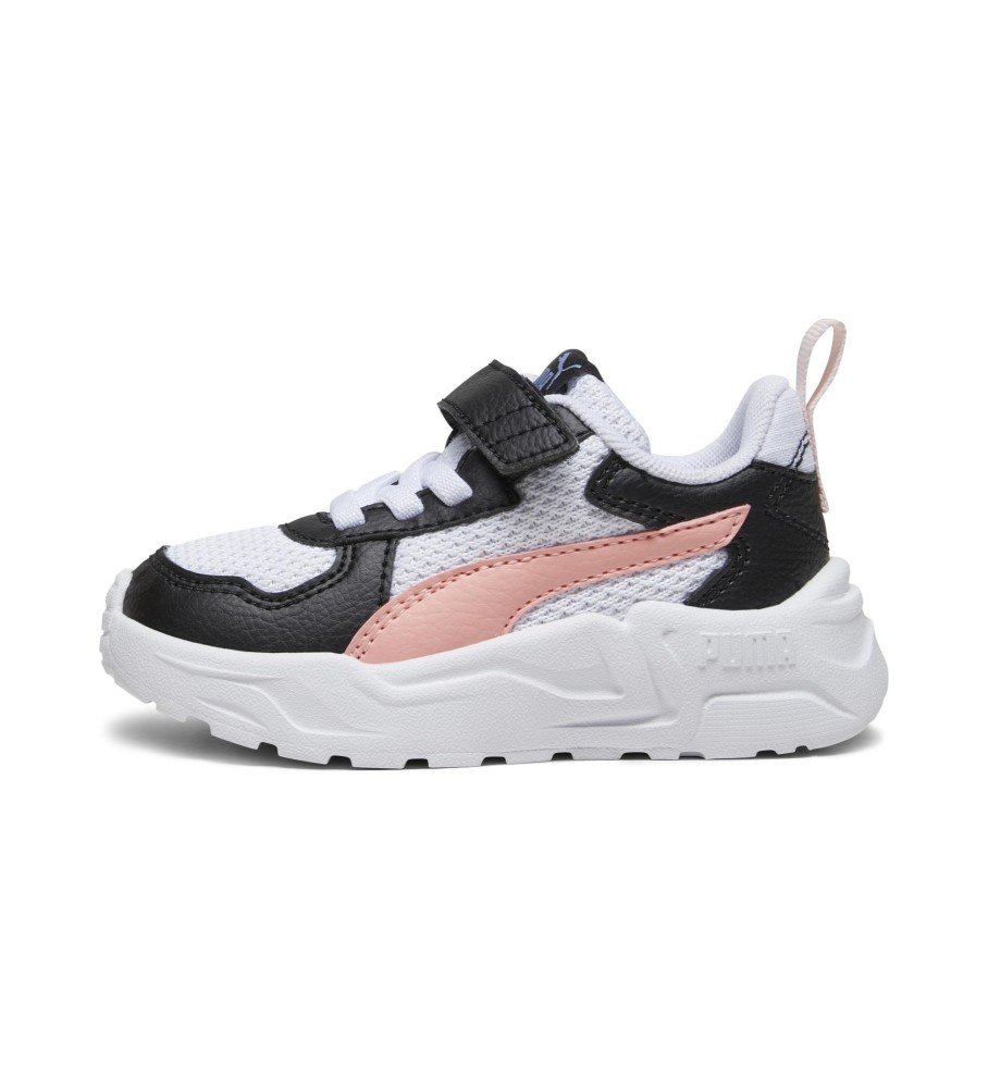 Tênis Puma Trinity Lite de couro, branco e rosa.