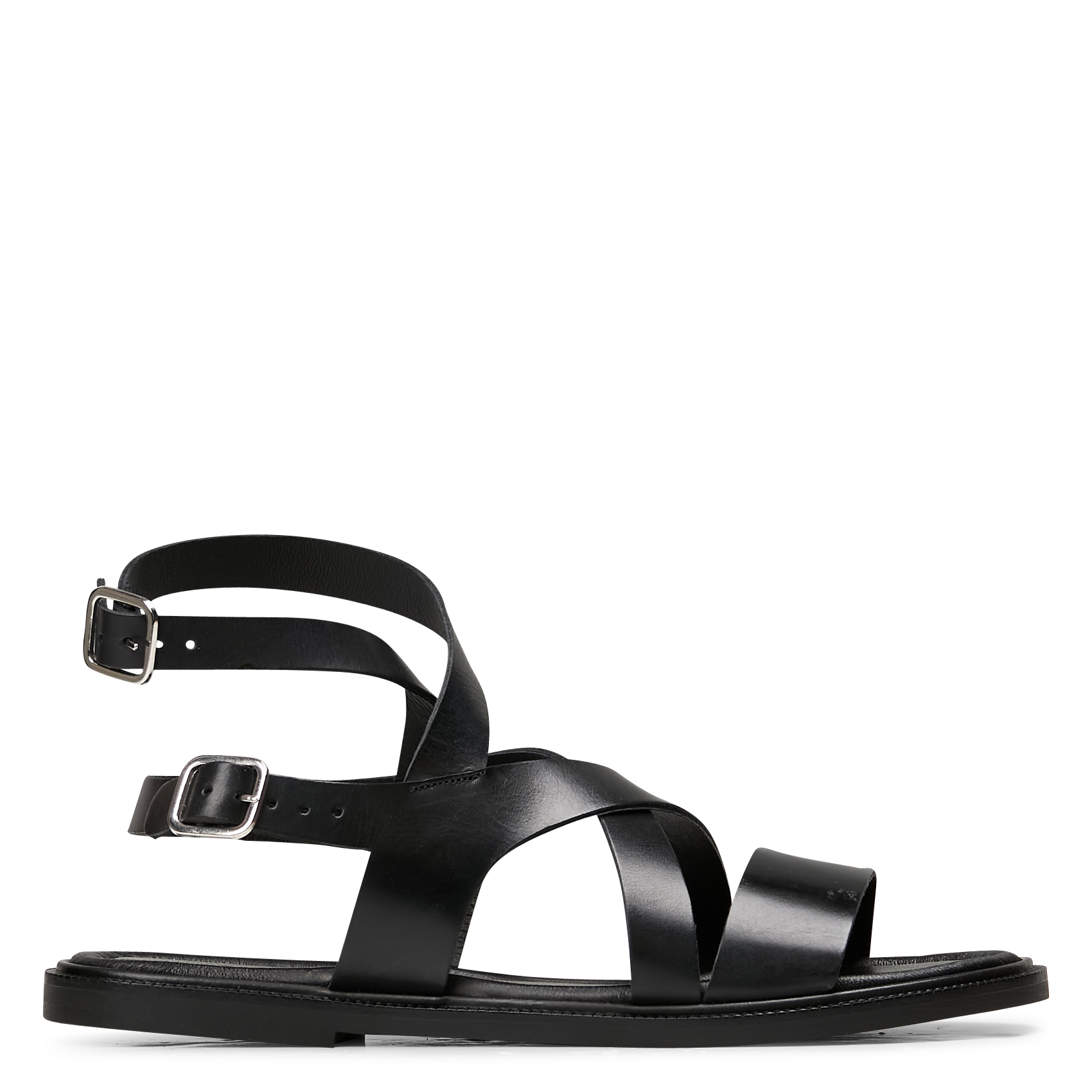 GISLA - Sandales plates en cuir | Noir