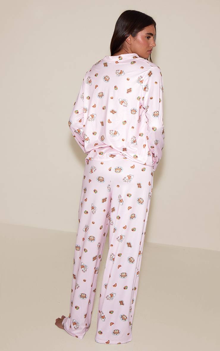 Rose Poudré Ensemble De Pyjama Imprimé À Manches Longues Avec Boutonnage