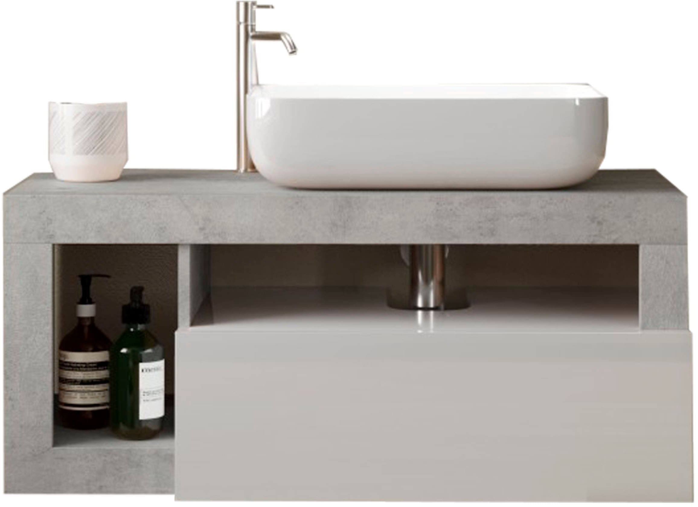 welltime Waschtisch »Hamburg« 1 Schubkasten, Breite 92 cm, Soft-Close, inkl. Keramik-Aufsatzbecken