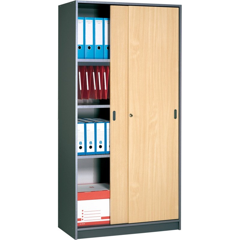 Armoire Harmonie H 180 x L 90 x P 44 cm corps anthracite portes coulissantes bois
