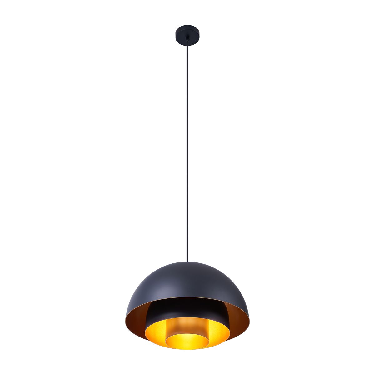 Moderne hanglamp zwart met gouden binnenkant - Loes
