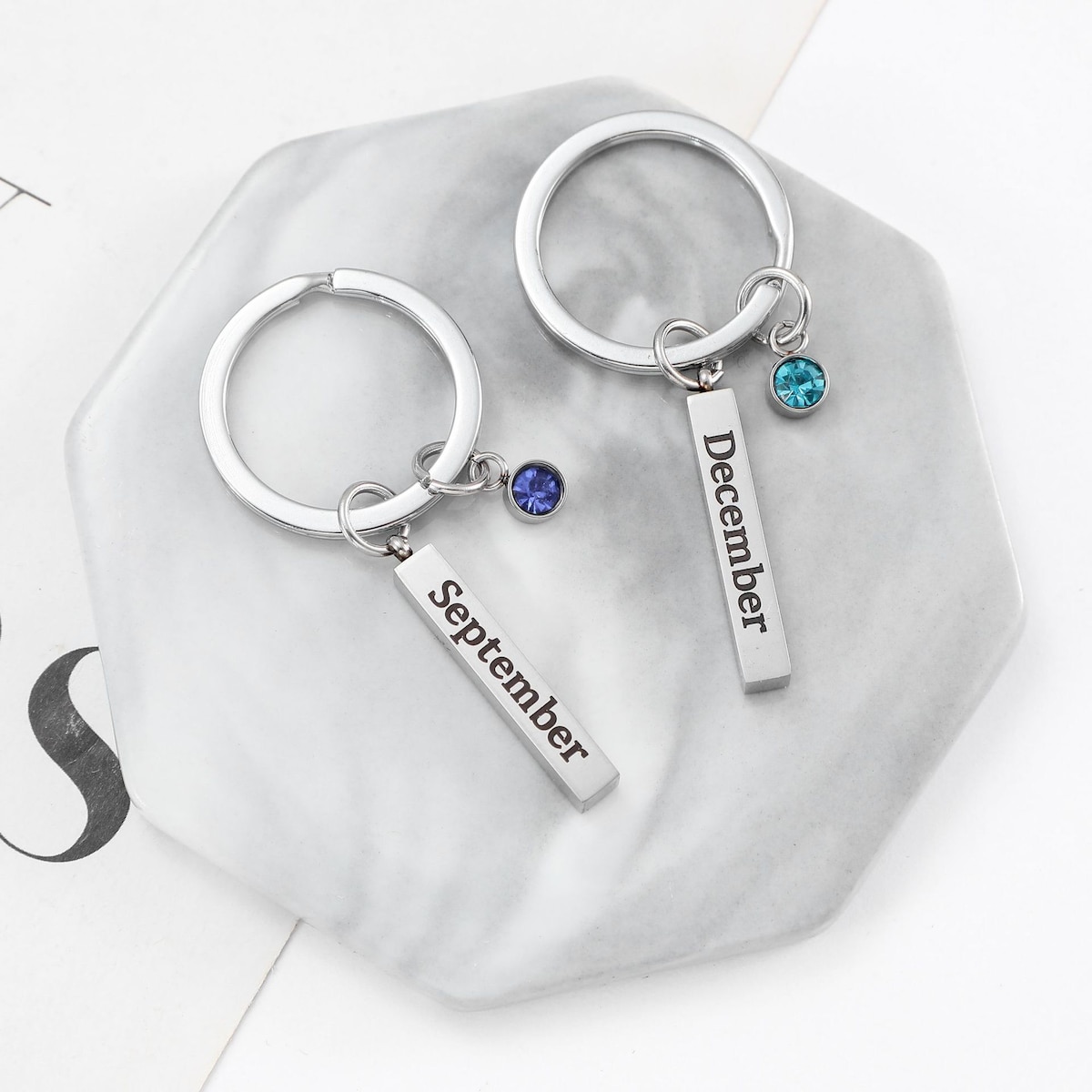 Birthstone nøkkelring - rustfritt stål Birthstone nøkkelring september