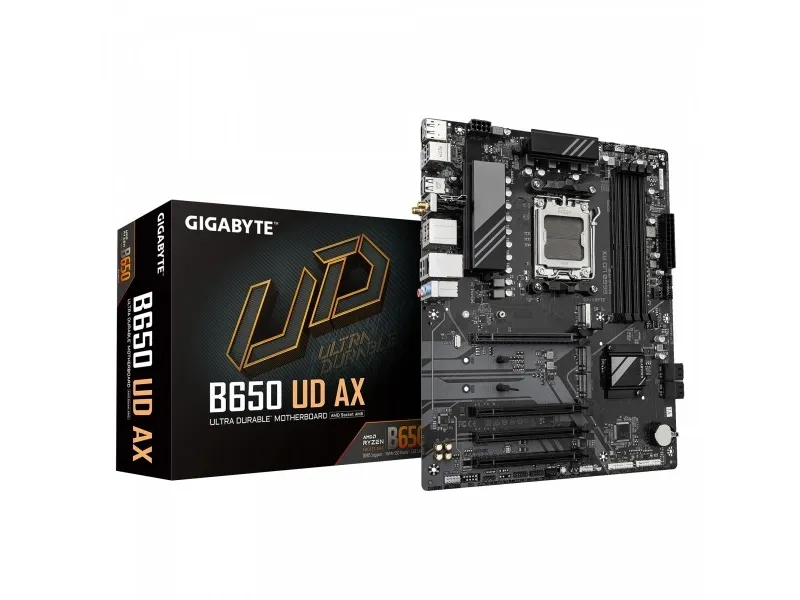 Gigabyte B650 UD AX - 1.0 - bundkort - ATX - Socket AM5 - AMD B650 Chipset - USB-C 3.2 Gen 1, USB 3.2 Gen 2, USB 3.2 Gen 1 - Wi-Fi 6, Gigabit LAN, Bluetooth - onboard grafik (CPU påkrævet) - HD Audio (8-kanaler)