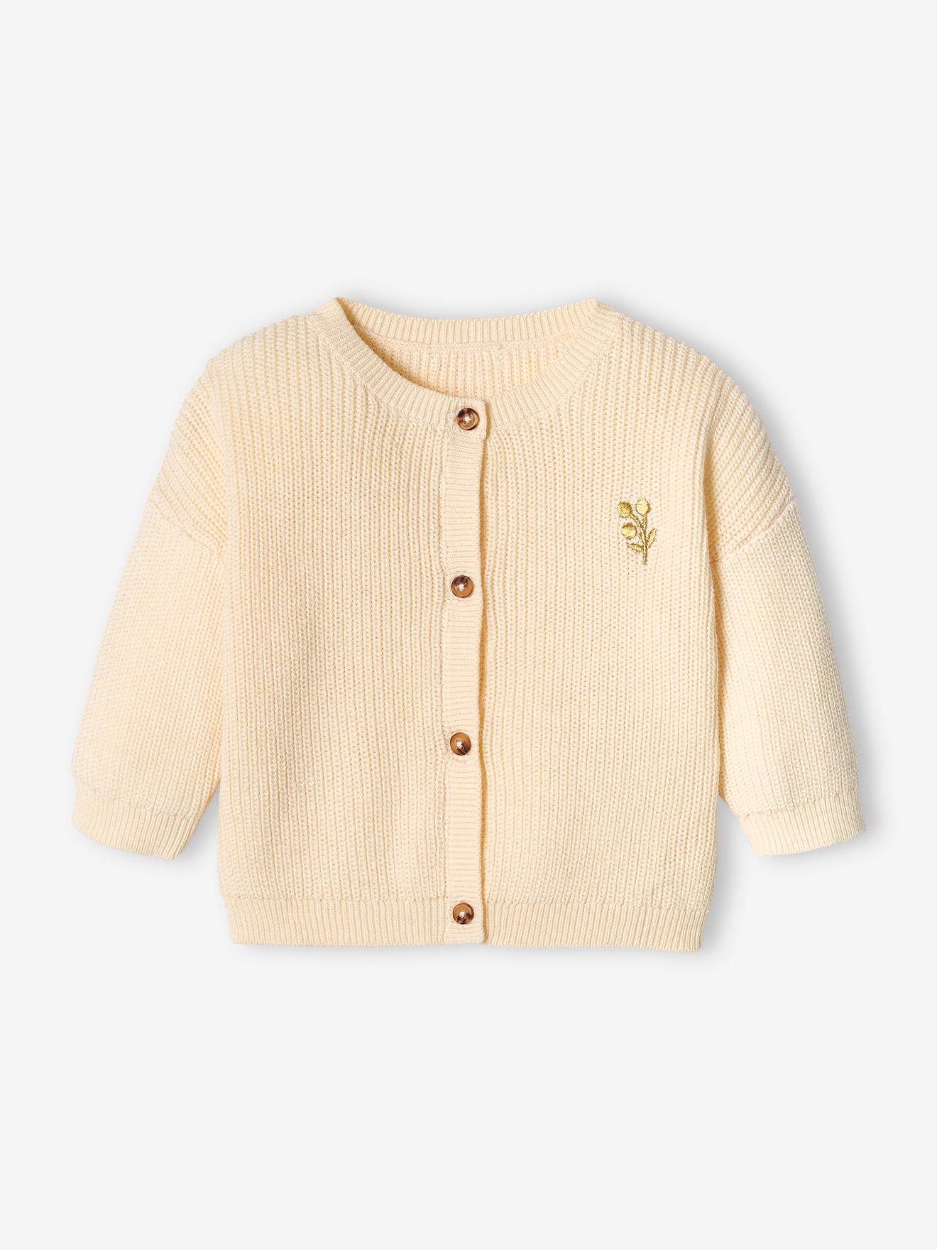 Casaquinho de tricô inglês cru com estampa iridescente para bebê