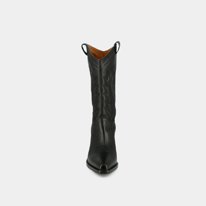 Bottes à bouts pointus et surpiqures apparentes  en cuir grainé noir