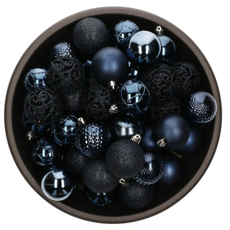 Bellatio decorations Kerstballen - 37x st - donkerblauw - 6 cm