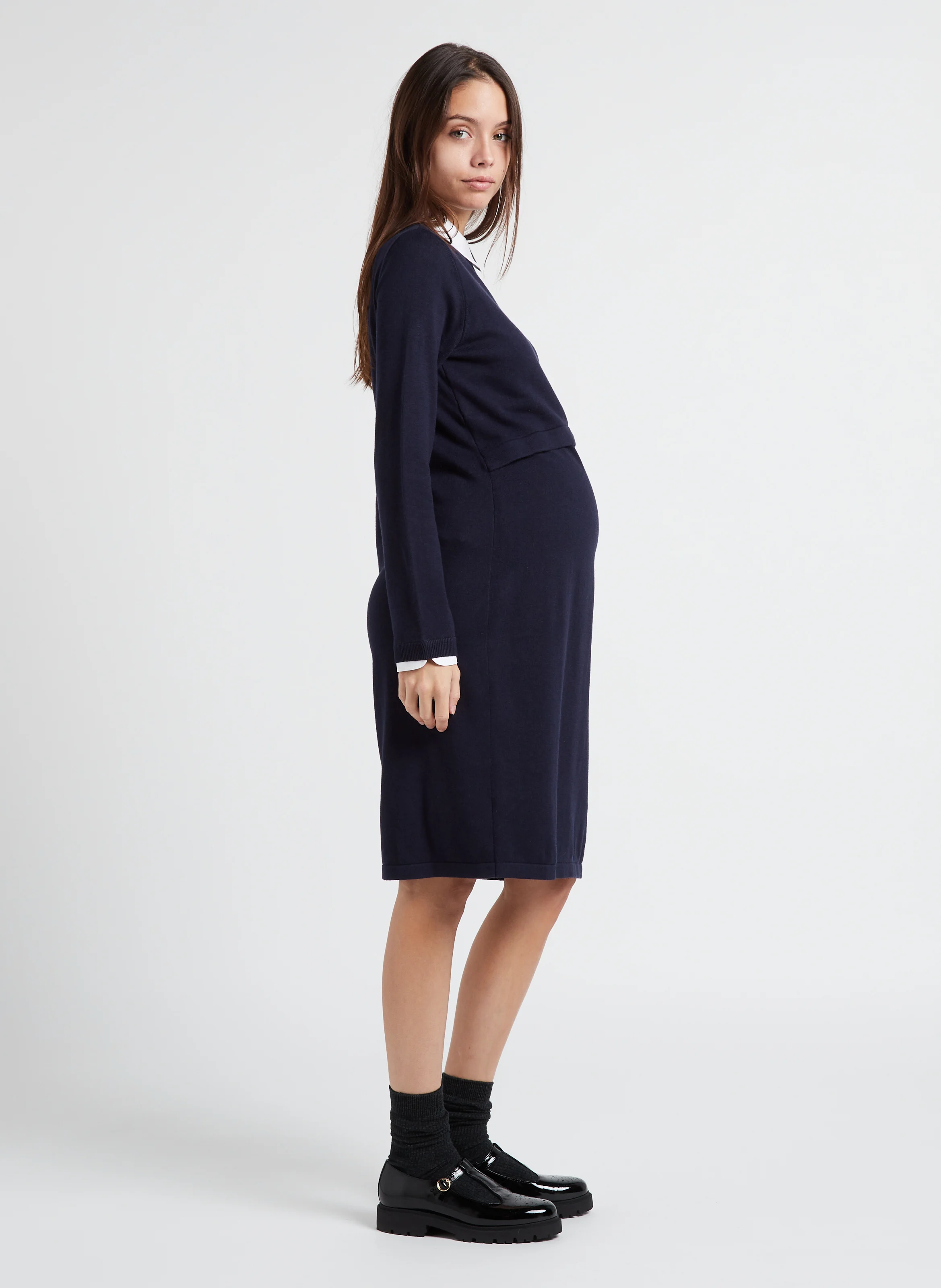 HARLENE - Robe pull de grossesse en coton mélangé | Bleu