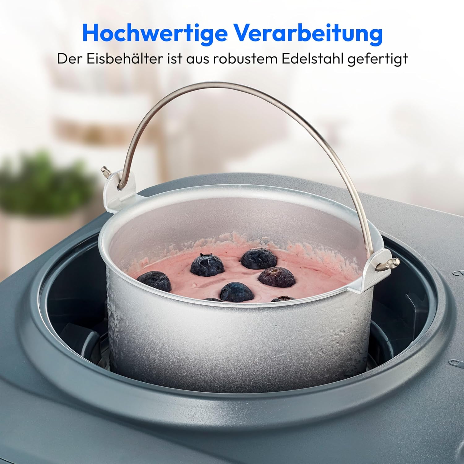MEDION Eismaschine mit Kompressor (selbstkühlend, geeignet für die Zubereitung von Eiscreme, Frozen Yoghurt & Sorbet, 1 Liter, 100 Watt, Aluminium Eisbehälter, MD 10169)