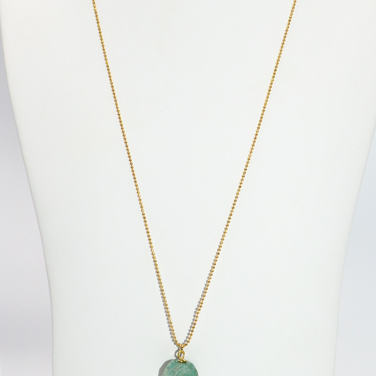 Sautoir pierre d 'amazonite et coquillage cauri