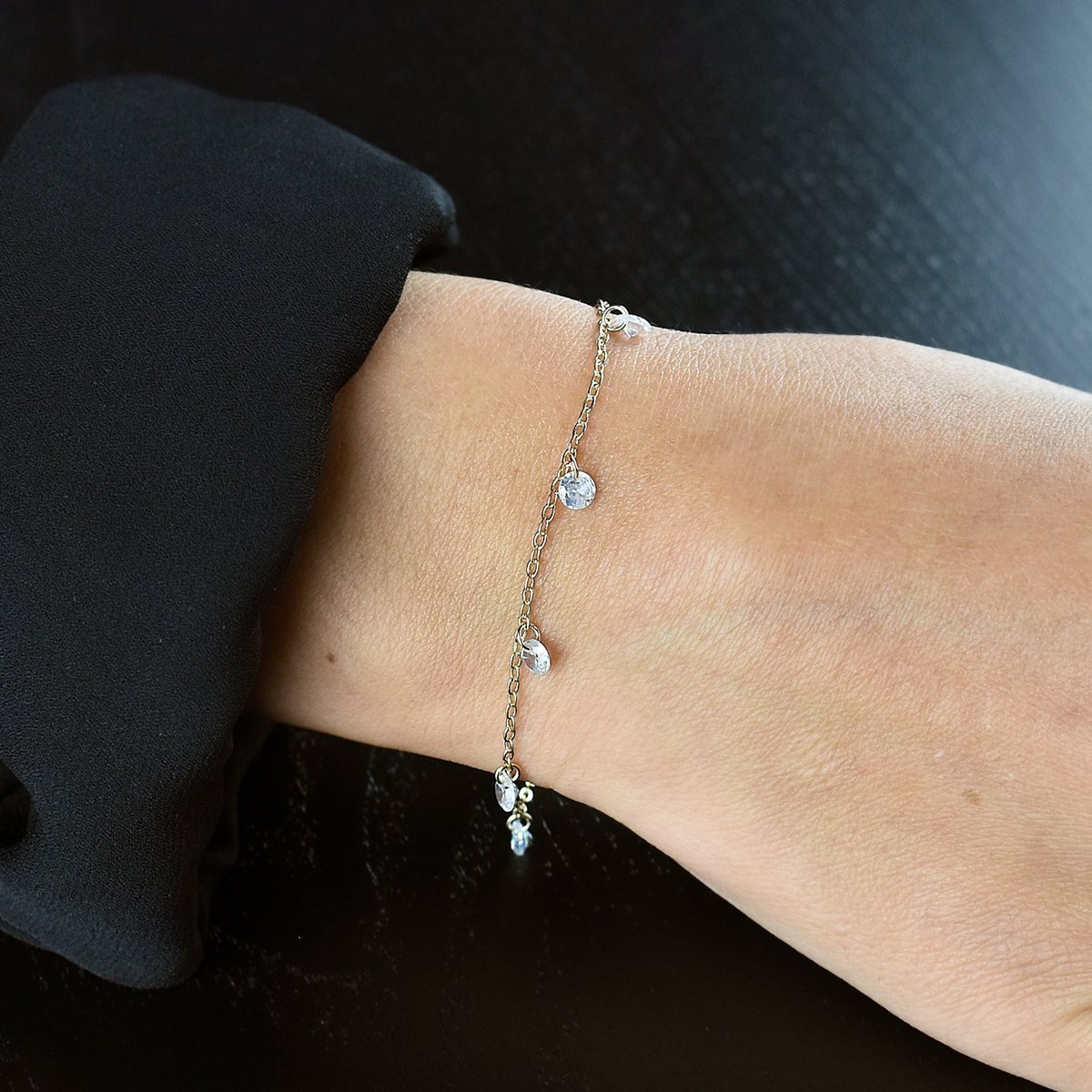 Bracelet pampilles d'oxydes de zirconium Plaqué OR 750 3 microns