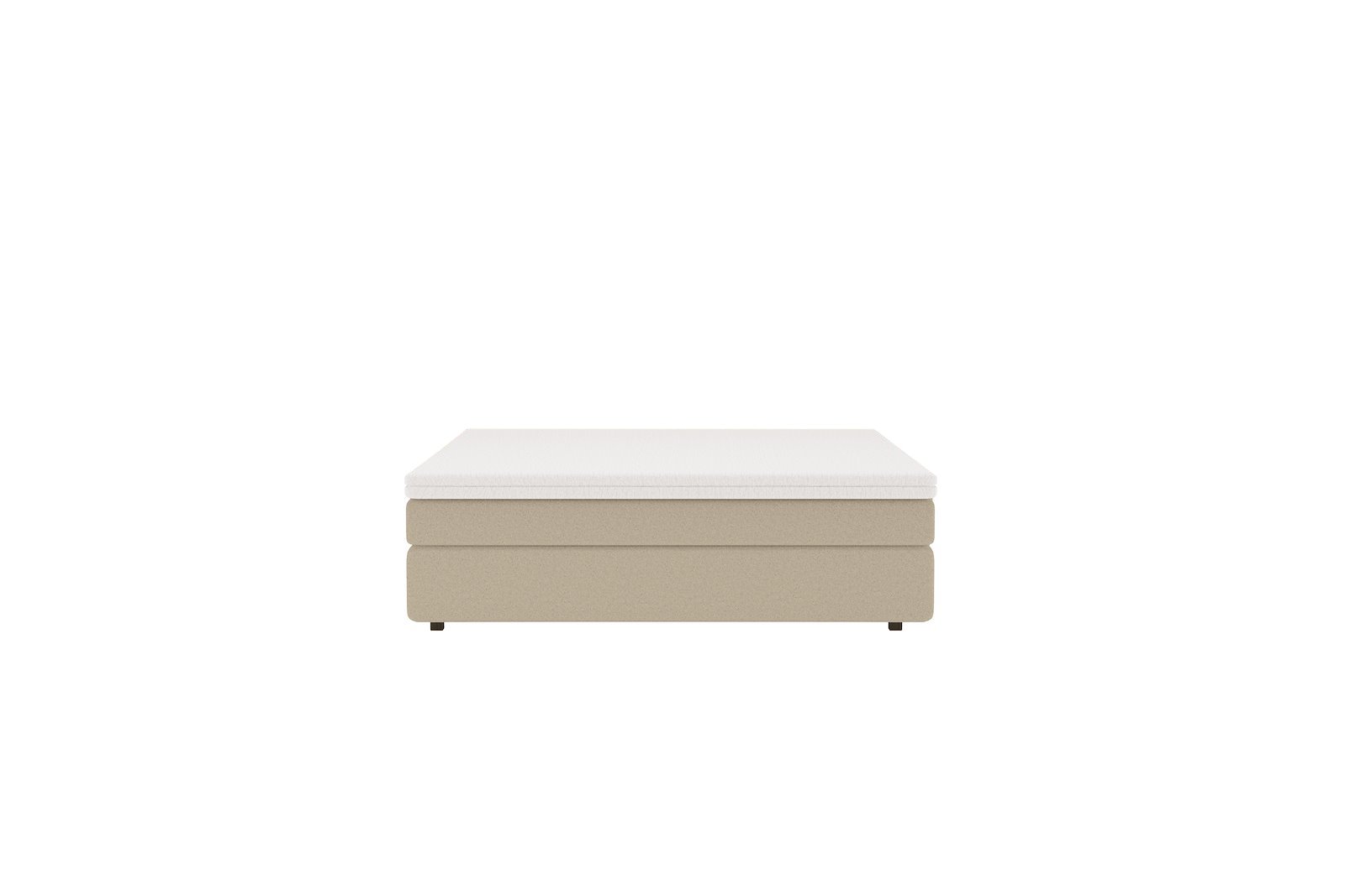 Premium LUX 3 kontinental 150x200 cm I tekstil Copenhagen 904 beige. Medium / medium med Premium lux 3 overmadrass og sort firkantede ben 10 cm, gavl selges separate