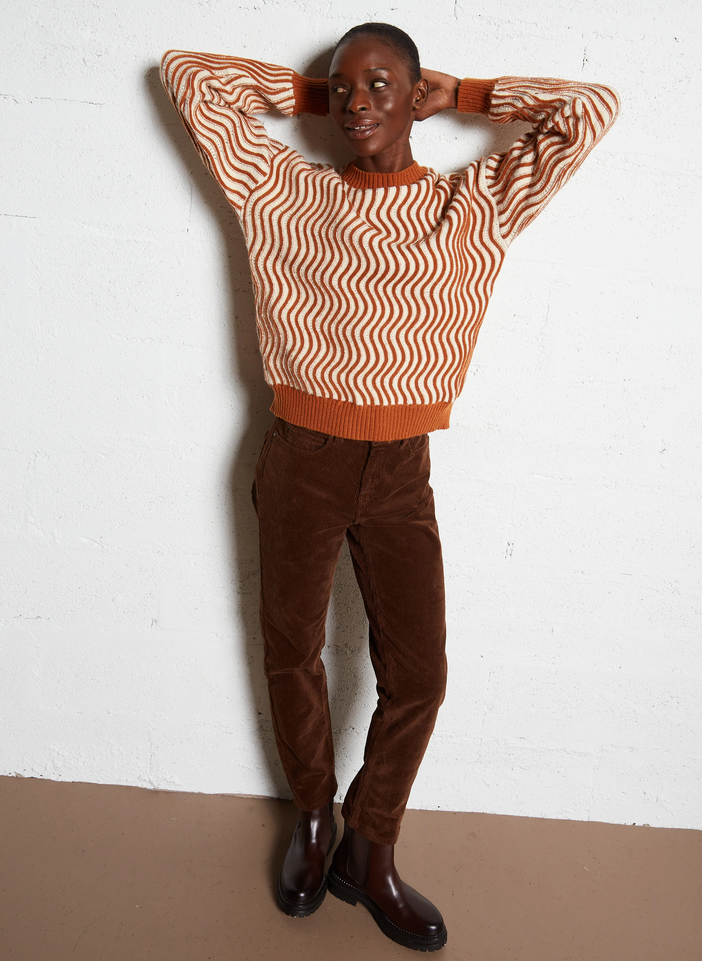 Pull droit en maille | Marron