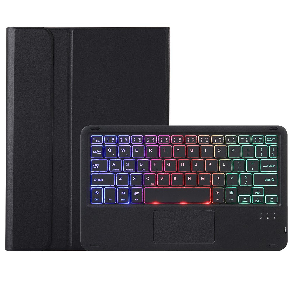 Samsung Galaxy Tab S10 Lite / S10 FE / Tab S9 FE / Tab S9 Leder Tasche mit abnehmbarer Bluetooth Tastatur   Touch Pad und S Pen Halter (QWERTY) - Schwarz